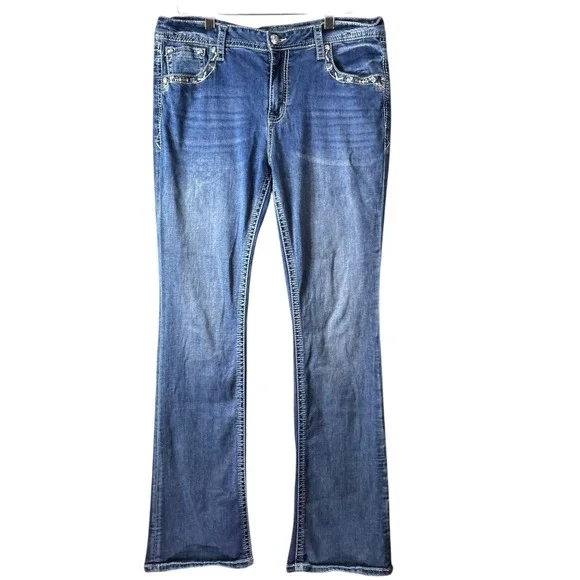 Grace in LA Women Bootcut Jeans 33 Easy Fit Embroidered Sequin Western Southwest - Picture 2 of 13